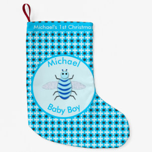 Cute Blue Baby Boy Bee Custom First Christmas Small Christmas Stocking