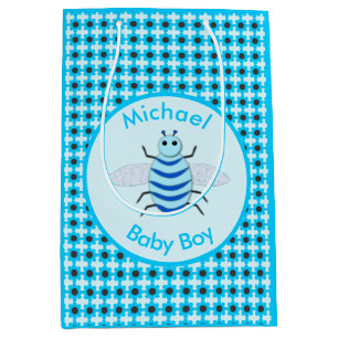 Cute Blue Baby Boy Bee Custom Medium Gift Bag