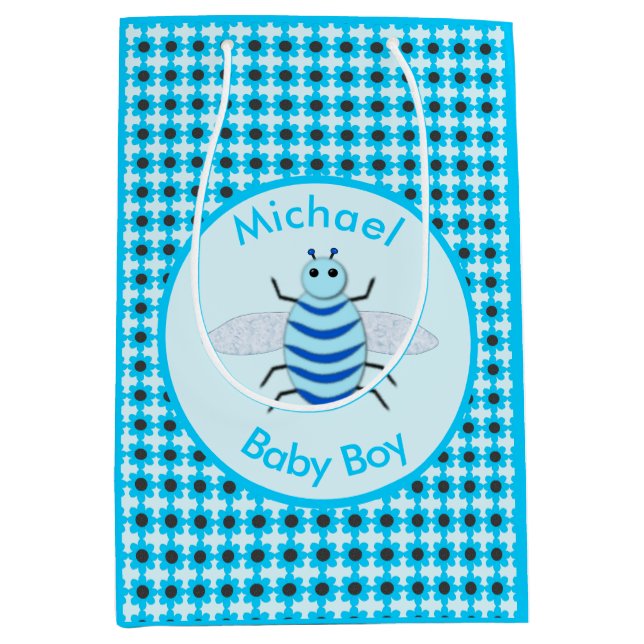 Cute Blue Baby Boy Bee Custom Medium Gift Bag (Front)