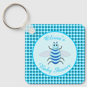 Cute Blue Baby Boy Bee Custom Save the Date Key Ring
