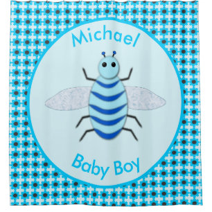 Cute Blue Baby Boy Bee Custom Shower Curtain