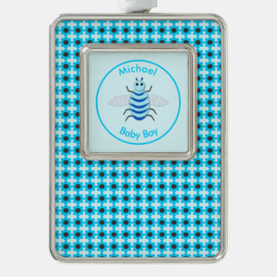 Cute Blue Baby Boy Bee Custom Silver Plated Framed Ornament