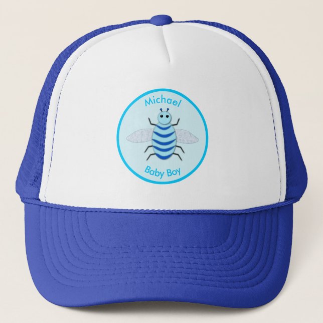 Cute Blue Baby Boy Bee Custom Trucker Hat (Front)