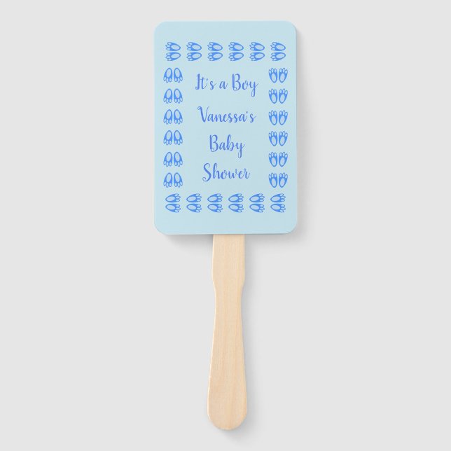 Cute Blue Baby Boy Bunny Feet Easter Baby Shower Hand Fan (Front)