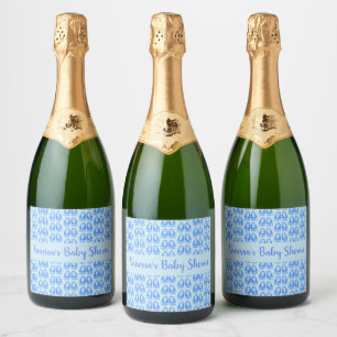 Cute Blue Baby Boy Bunny Feet Easter Baby Shower Sparkling Wine Label
