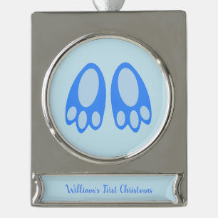 Cute Blue Baby Boy Bunny Feet Easter Custom Silver Plated Banner Ornament
