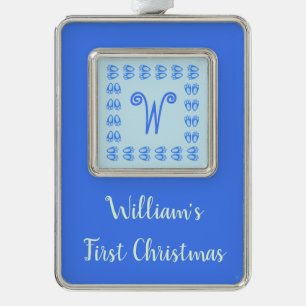 Cute Blue Baby Boy Bunny Feet Easter Monogrammed Silver Plated Framed Ornament