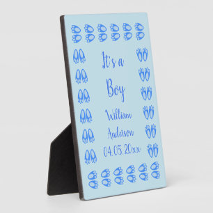 Cute Blue Baby Boy Bunny Feet Easter New Baby Plaque