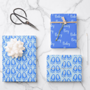Cute Blue Baby Boy Bunny Feet Easter New Baby Wrapping Paper Sheet