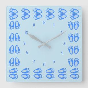 Cute Blue Baby Boy Bunny Feet Easter Nursery Square Wall Clock