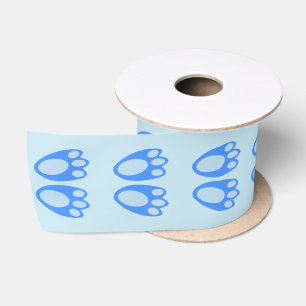 Cute Blue Baby Boy Bunny Feet Easter Patterned Satin Ribbon
