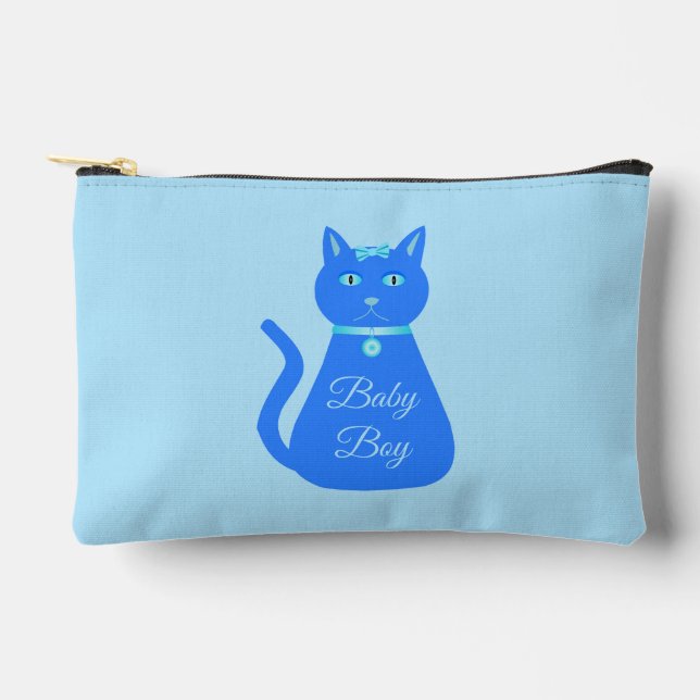 Cute Blue Baby Boy Cat Custom Accessory Pouch (Front)