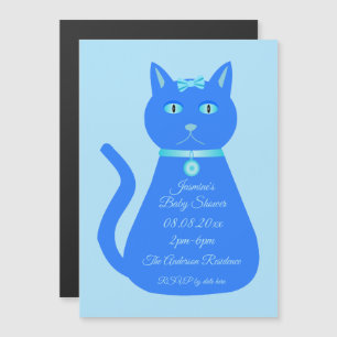 Cute Blue Baby Boy Cat Custom Baby Shower Magnetic Invitation