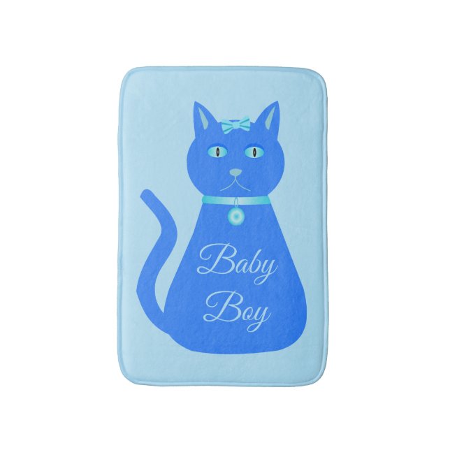 Cute Blue Baby Boy Cat Custom Bath Mat (Front Vertical)