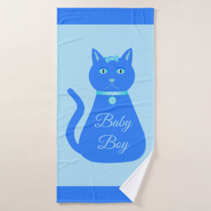 Cute Blue Baby Boy Cat Custom Bath Towel