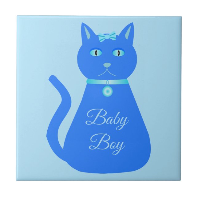 Cute Blue Baby Boy Cat Custom Ceramic Tile (Front)