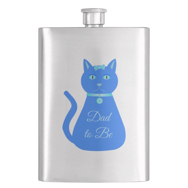 Cute Blue Baby Boy Cat Custom Dad to Be Hip Flask (Front)