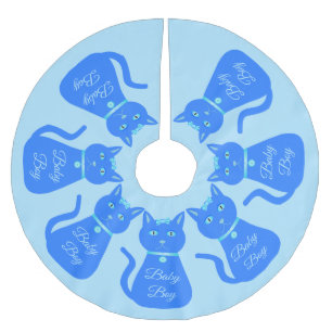 Cute Blue Baby Boy Cat Custom First Christmas Brushed Polyester Tree Skirt