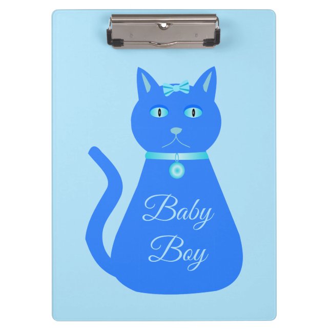 Cute Blue Baby Boy Cat Custom Gender Reveal Clipboard (Front)