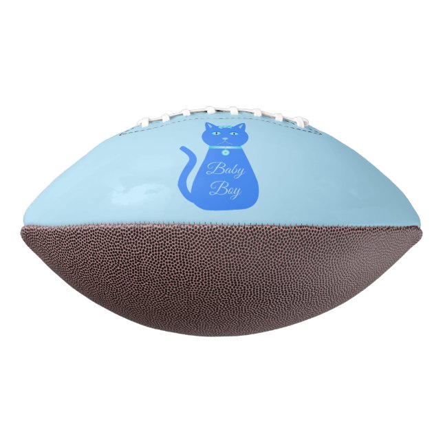 Cute Blue Baby Boy Cat Custom Gender Reveal Football (Rotated 270)