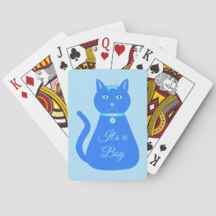 Cute Blue Baby Boy Cat Custom Gender Reveal Playing Cards