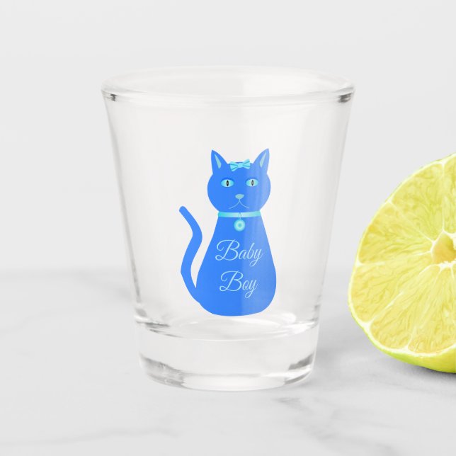 Cute Blue Baby Boy Cat Custom Shot Glass (Front)