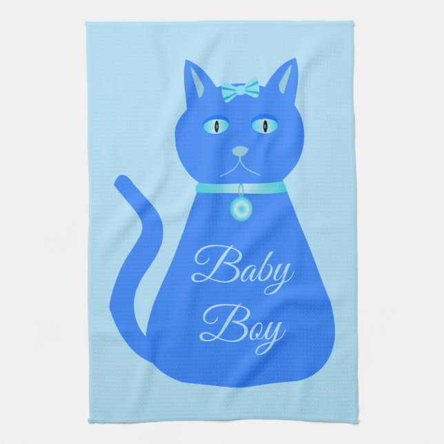 Cute Blue Baby Boy Cat Custom Tea Towel (Vertical)
