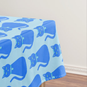 Cute Blue Baby Boy Cat Patterned Baby Shower Tablecloth