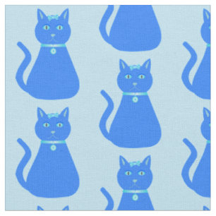 Cute Blue Baby Boy Cat Patterned Fabric
