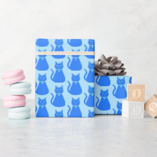 Cute Blue Baby Boy Cat Patterned Wrapping Paper