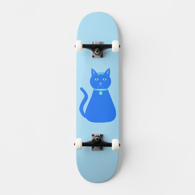 Cute Blue Baby Boy Cat Skateboard (Front)