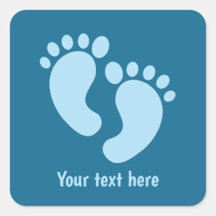 Cute blue baby boy feet add message square sticker