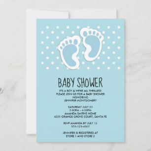 Cute Blue Baby Boy Footprints Baby Shower Invitation