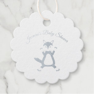 Cute Blue Baby Boy Fox Baby Shower Custom Favour Tags