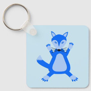 Cute Blue Baby Boy Fox Baby Shower Custom Key Ring