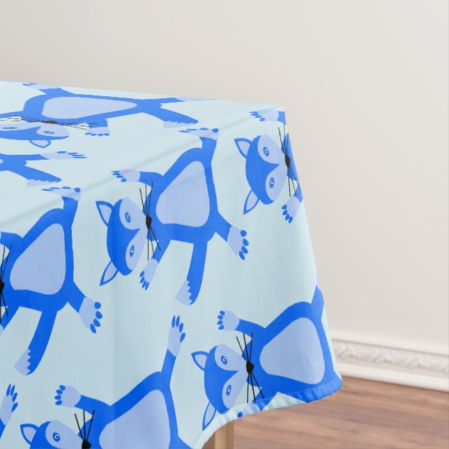 Cute Blue Baby Boy Fox Baby Shower Patterned Tablecloth (In Situ)