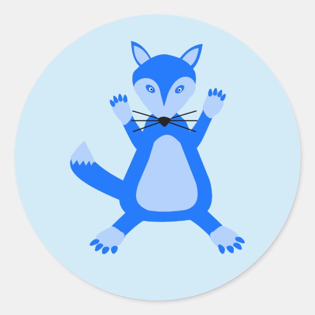 Cute Blue Baby Boy Fox Classic Round Sticker (Front)