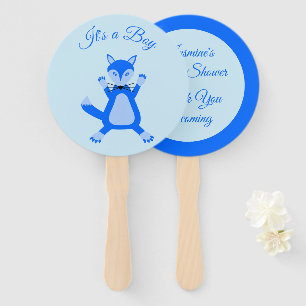 Cute Blue Baby Boy Fox Custom Baby Shower Hand Fan