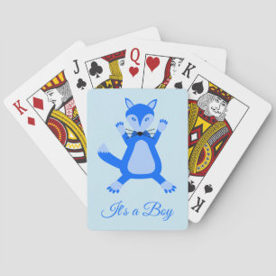 Cute Blue Baby Boy Fox Custom Gender Reveal Playing Cards