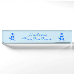 Cute Blue Baby Boy Fox Custom Nameplate