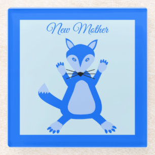 Cute Blue Baby Boy Fox Custom New Mum Glass Coaster