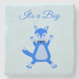 Cute Blue Baby Boy Fox Custom Stone Coaster