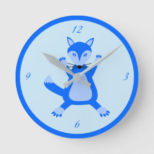 Cute Blue Baby Boy Fox Nursery Round Clock