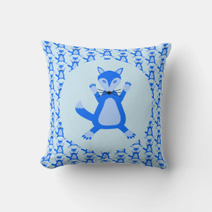 Cute Blue Baby Boy Fox Patterned Double Sided Cushion