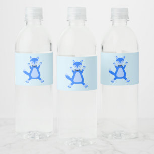 Cute Blue Baby Boy Fox Water Bottle Label