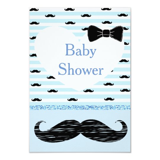 Cute Blue Baby Boy Moustache Baby Shower Card