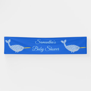 Cute Blue Baby Boy Narwhal Baby Shower Custom Banner