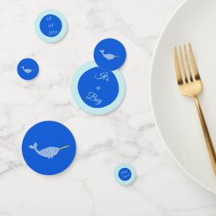 Cute Blue Baby Boy Narwhal Baby Shower Custom Confetti
