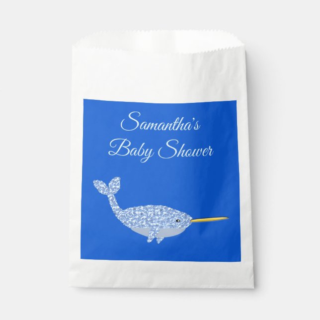 Cute Blue Baby Boy Narwhal Baby Shower Custom Favour Bag (Front)