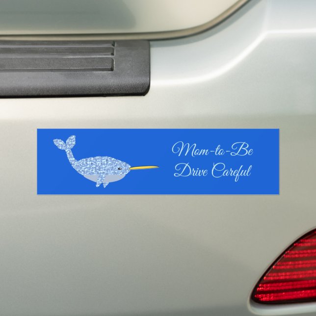 Cute Blue Baby Boy Narwhal Custom Mom to be Bumper Sticker (On Car)